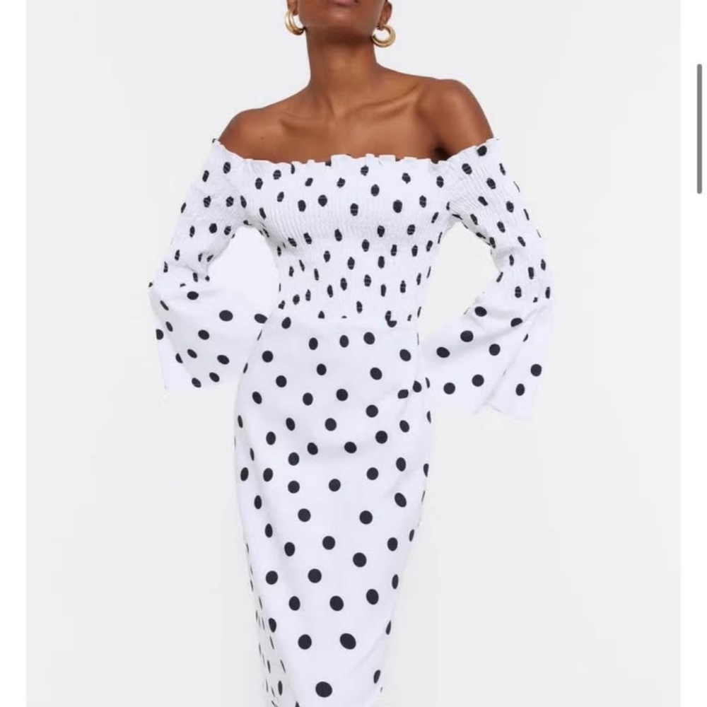 Uterque polka dot off-shoulder midi dress
